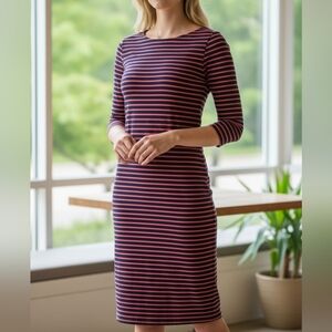 EUC J Crew Size Large Blue & Red Striped Long Sleeved Dress!